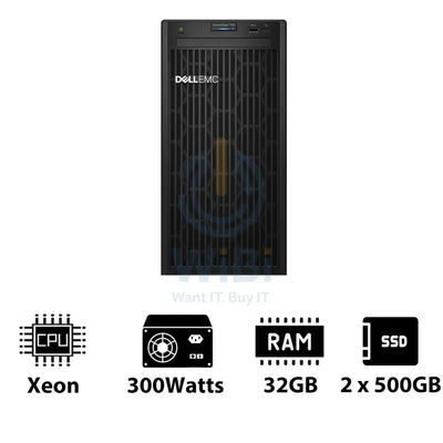 Dell PowerEdge T150 - Xeon-3.10GHz / 4-Cores / 32GB / 2 x 500GB SSD / 1x 300Watts / Tower Server & Workstations >