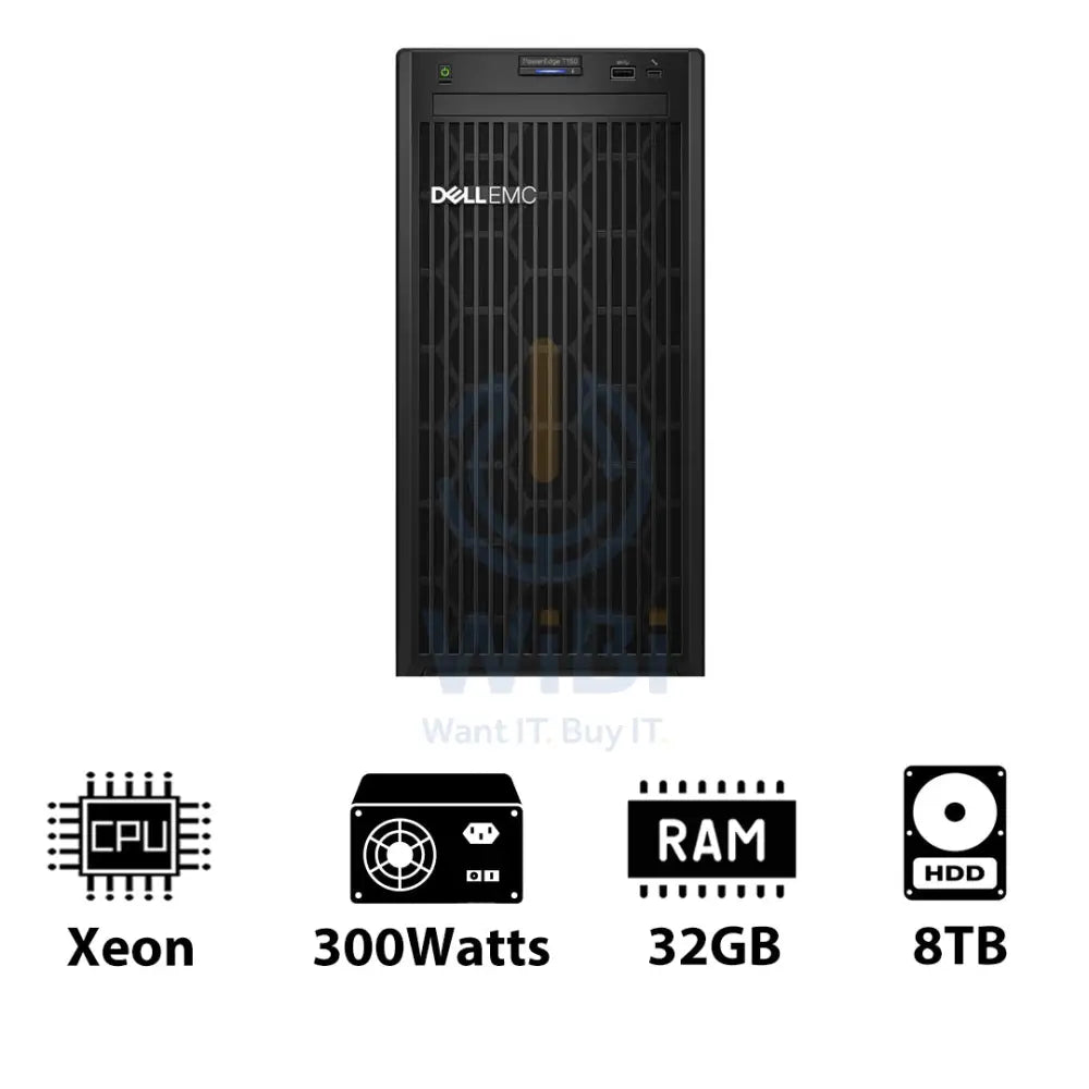 Dell PowerEdge T150 - Xeon-3.10GHz / 4-Cores / 32GB / 8TB HDD / 1x 300Watts / Tower Server & Workstations > Servers