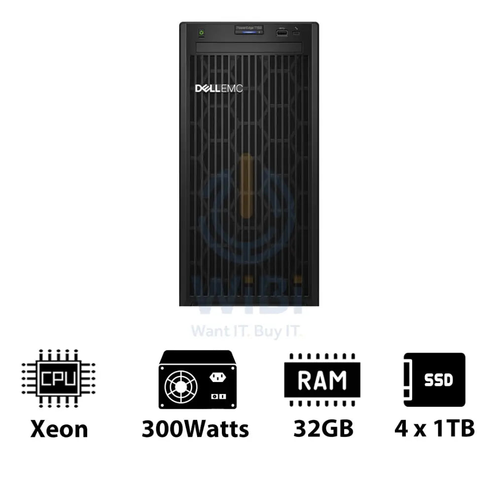 Dell PowerEdge T150 - Xeon-3.10GHz / 4-Cores / 32GB / 4 x 1TB SSD / 1x 300Watts / Tower Server & Workstations > Servers