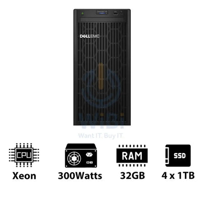 Dell PowerEdge T150 - Xeon-3.10GHz / 4-Cores / 32GB / 4 x 1TB SSD / 1x 300Watts / Tower Server & Workstations > Servers