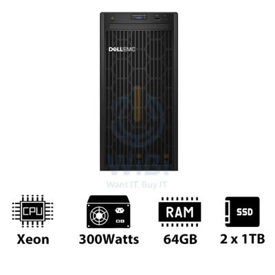 Dell PowerEdge T150 - Xeon-3.10GHz / 4-Cores / 64GB / 2 x 1TB SSD / 1x 300Watts / Tower Server & Workstations > Servers