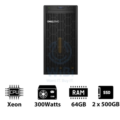 Dell PowerEdge T150 - Xeon-3.10GHz / 4-Cores / 64GB / 2 x 500GB SSD / 1x 300Watts / Tower Server & Workstations >