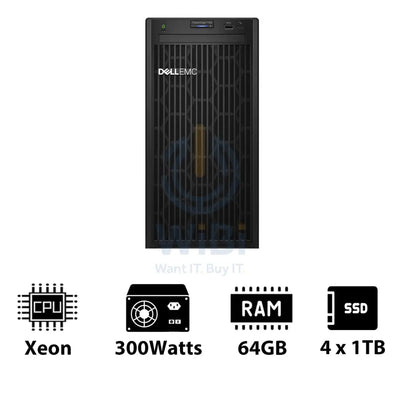 Dell PowerEdge T150 - Xeon-3.10GHz / 4-Cores / 64GB / 4 x 1TB SSD / 1x 300Watts / Tower Server & Workstations > Servers