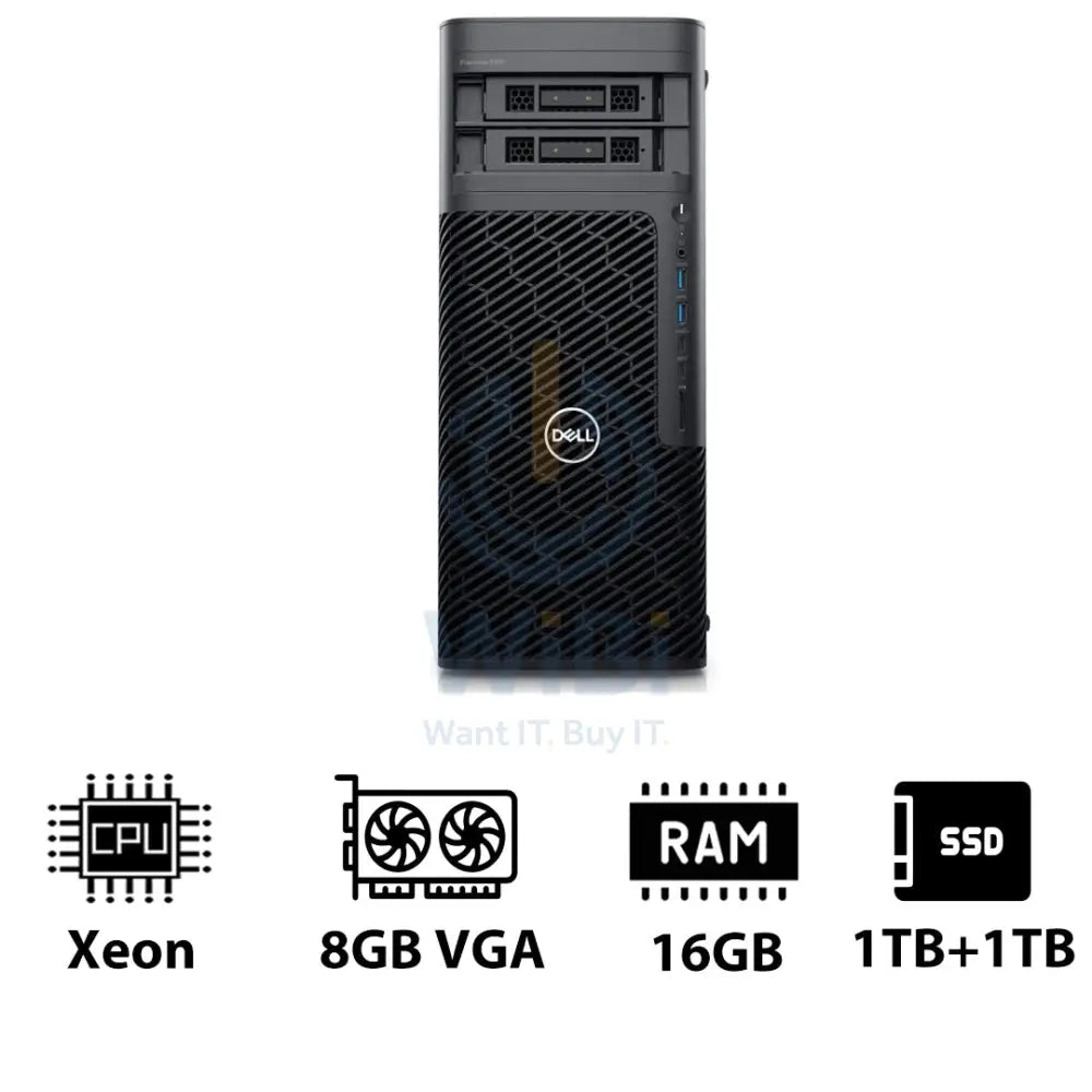 Dell Precision 5860 Tower Workstation - Xeon W3-2423 / 6-Cores / 16GB / 1TB + 1TB (NVMe M.2 SSD) / Quadro T1000 8GB VGA