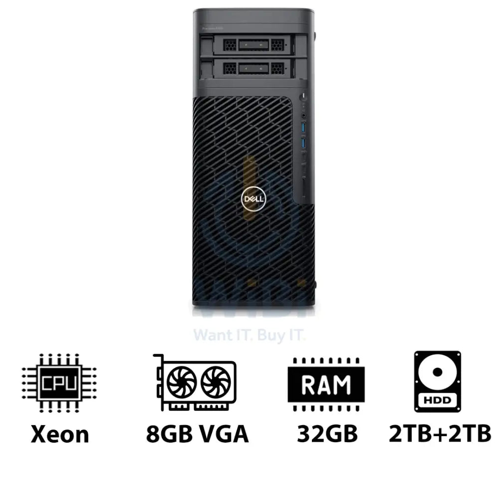Dell Precision 5860 Tower Workstation - Xeon W3-2423 / 6-Cores / 32GB / 2TB + 2TB HDD / Quadro T1000 8GB VGA / Win 11