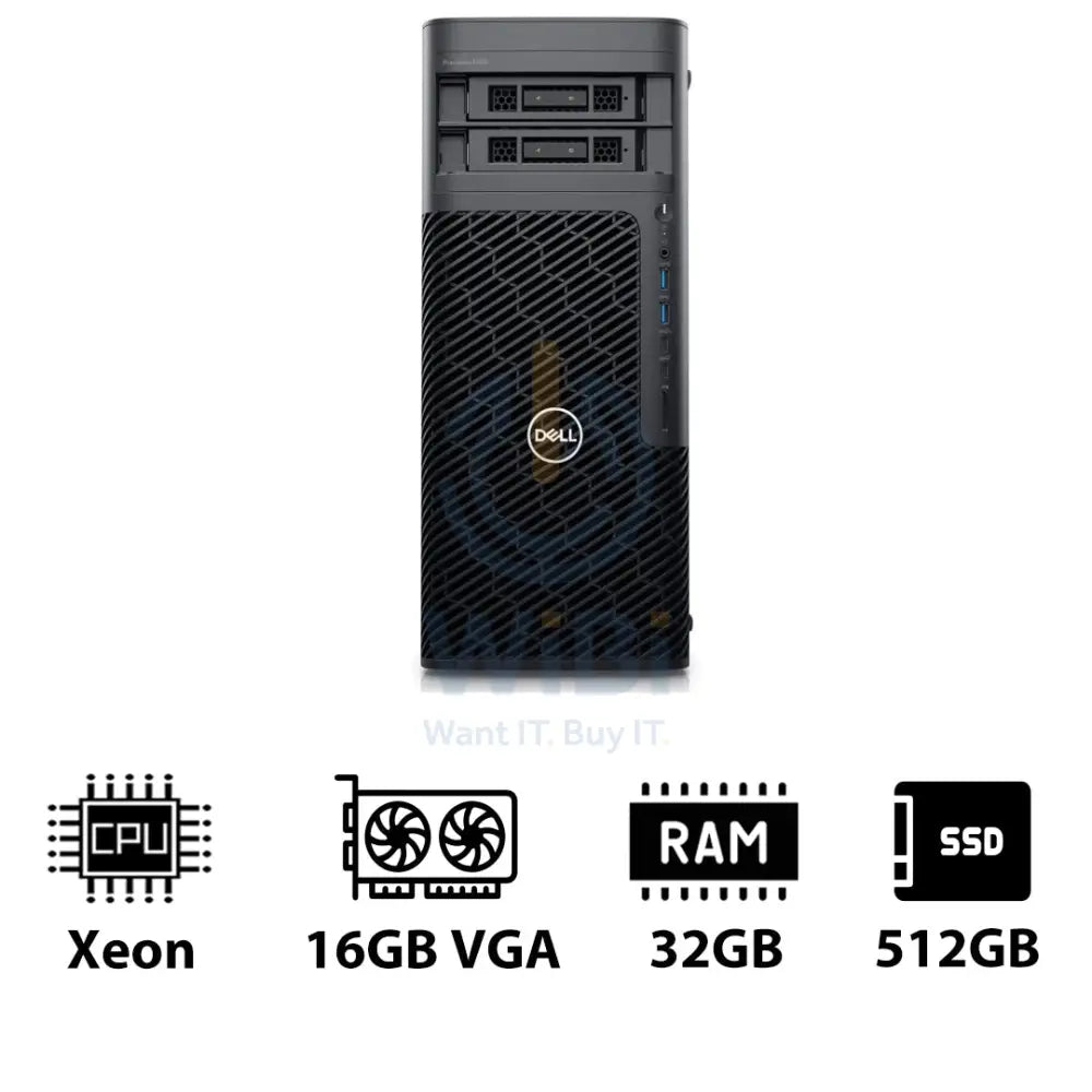 Dell Precision 5860 Tower Workstation - Xeon W3-2423 / 6-Cores / 32GB / 512GB (NVMe M.2 SSD) / RTX 2000 Ada 16GB VGA