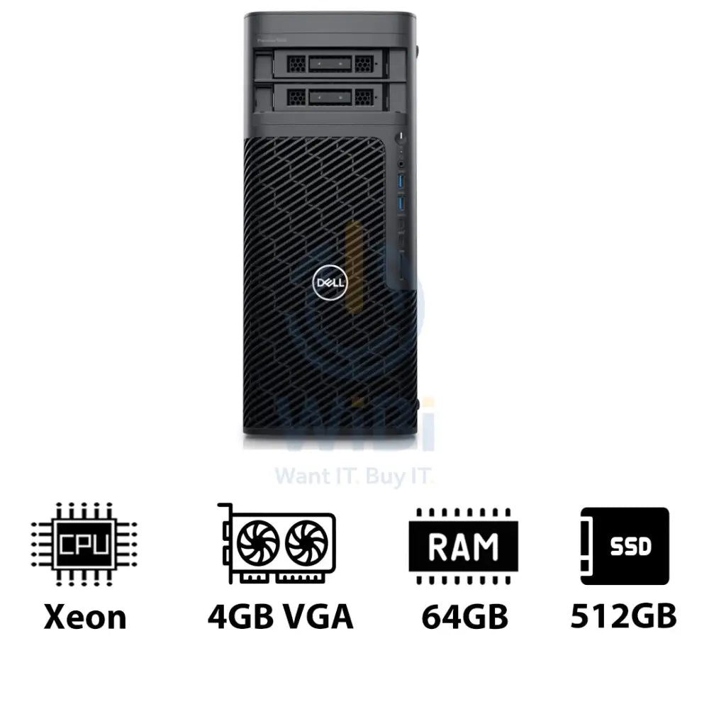 Dell Precision 5860 Tower Workstation - Xeon W3-2423 / 6-Cores / 64GB / 512GB (NVMe M.2 SSD) / Quadro T1000 4GB VGA