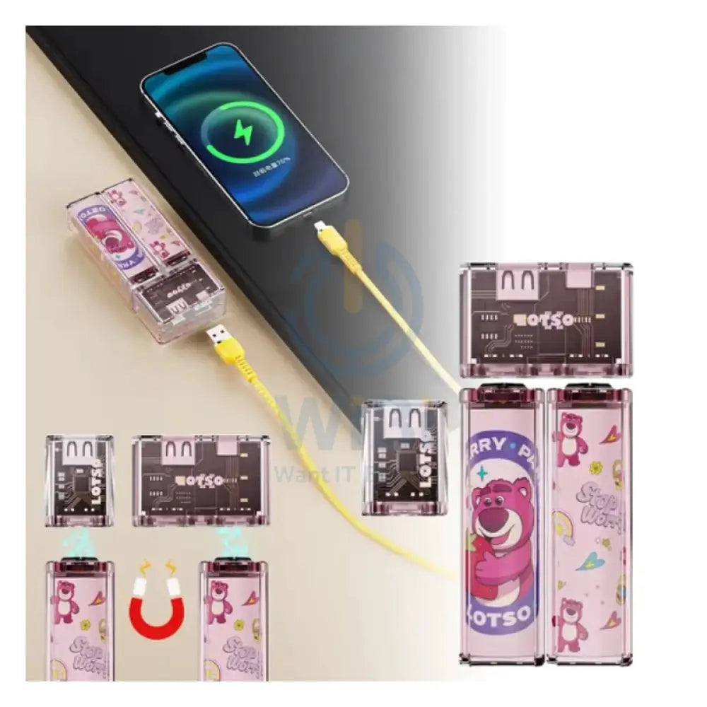 Disney QS-D01 Set Transparent Magnetic Power Bank - Lotso Pink Accessories > Power Bank