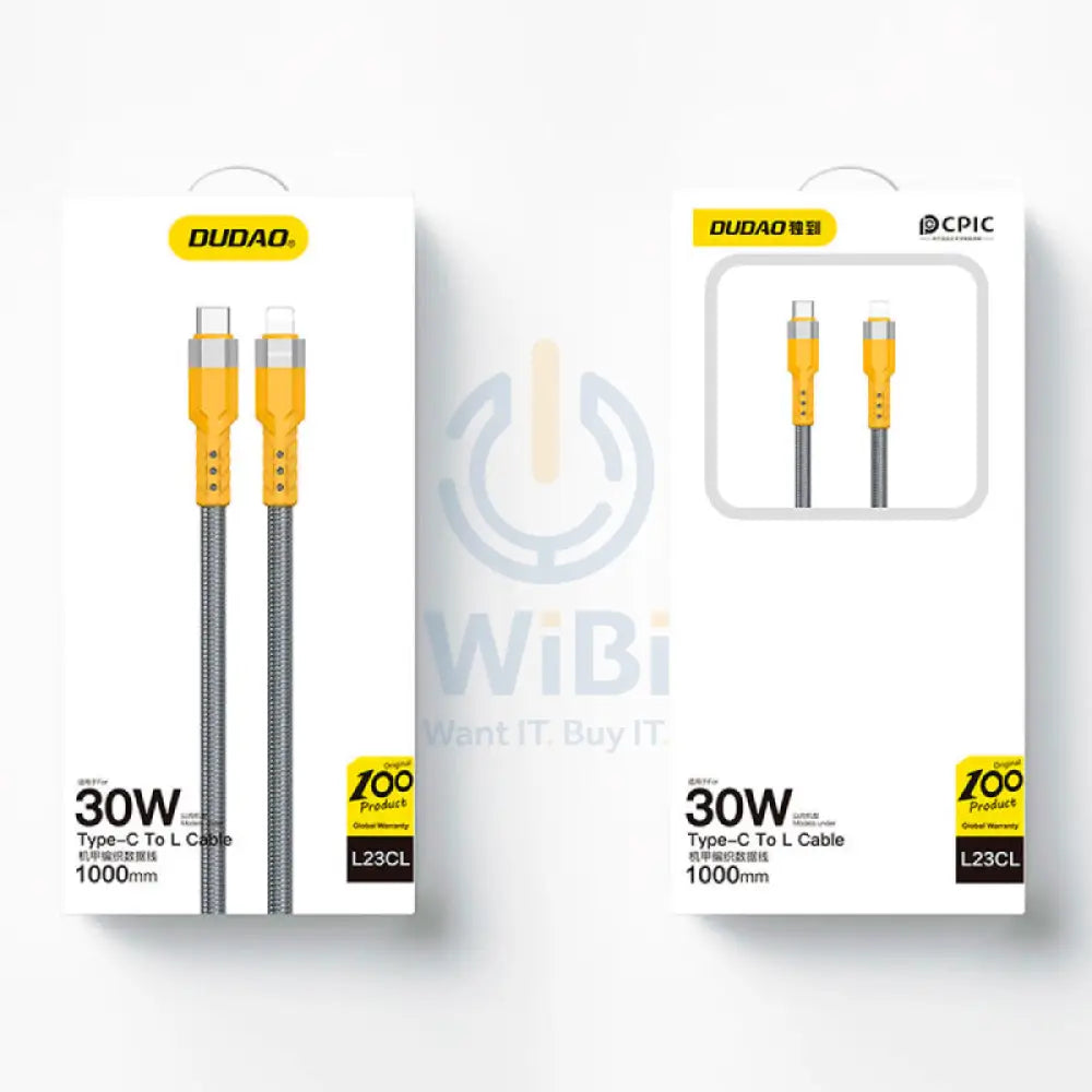 DUDAO L23CL Data Cable - 1 Meter / 30W / USB-C / Lightning / Grey Accessories > Cables & Converters > Cables