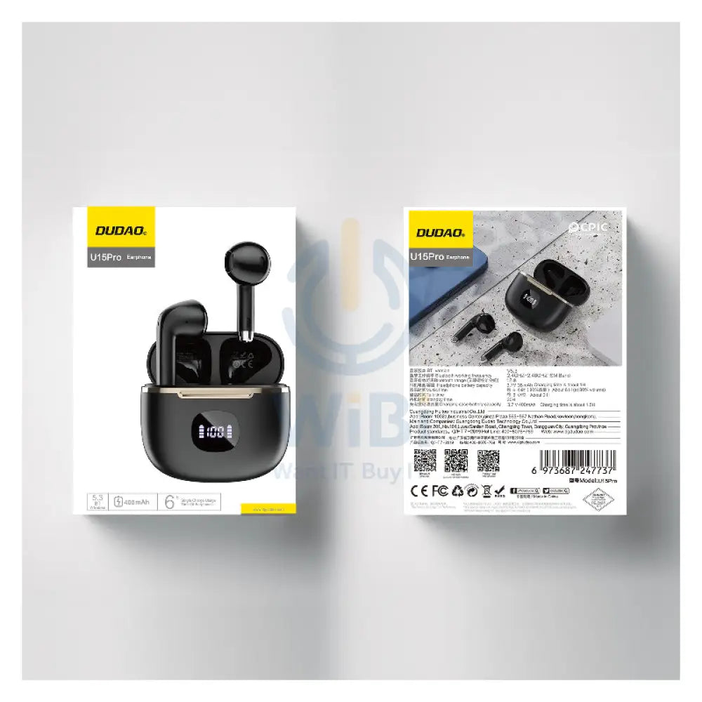 DUDAO U15Pro Upgrade TWS LED Display Earbuds - In-Ear / Wireless / Black Accessories > Audio > Headphones