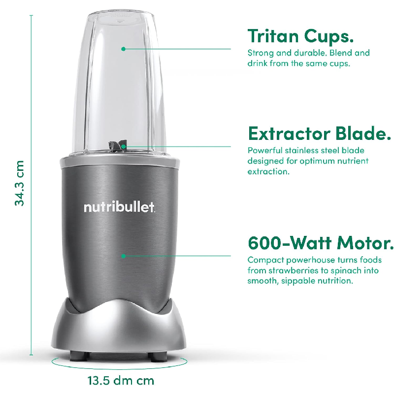 Nutribullet Blender 3 Pieces Set, 600W, NBR-0612 - Gray