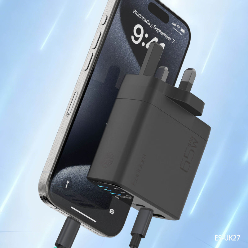 Earldom GaN Fast Charging Power Adapter - 65W / USB-C / USB-A / Black