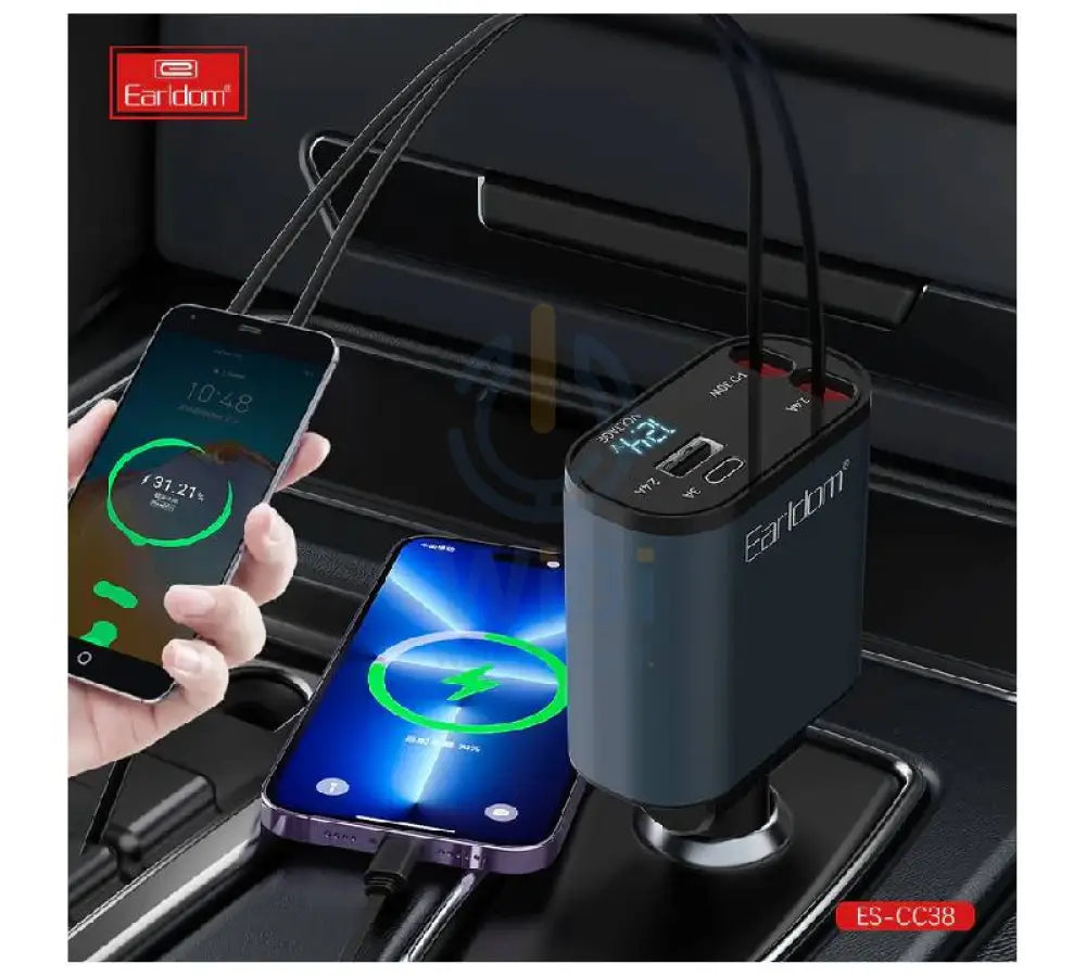 Earldom CC38 Retractable 4in1 Car Mobile phone Charger - 66W / Black Accessories > Mobiles & Tablets > Mobiles > Car