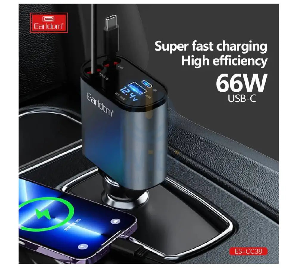 Earldom CC38 Retractable 4in1 Car Mobile phone Charger - 66W / Black Accessories > Mobiles & Tablets > Mobiles > Car