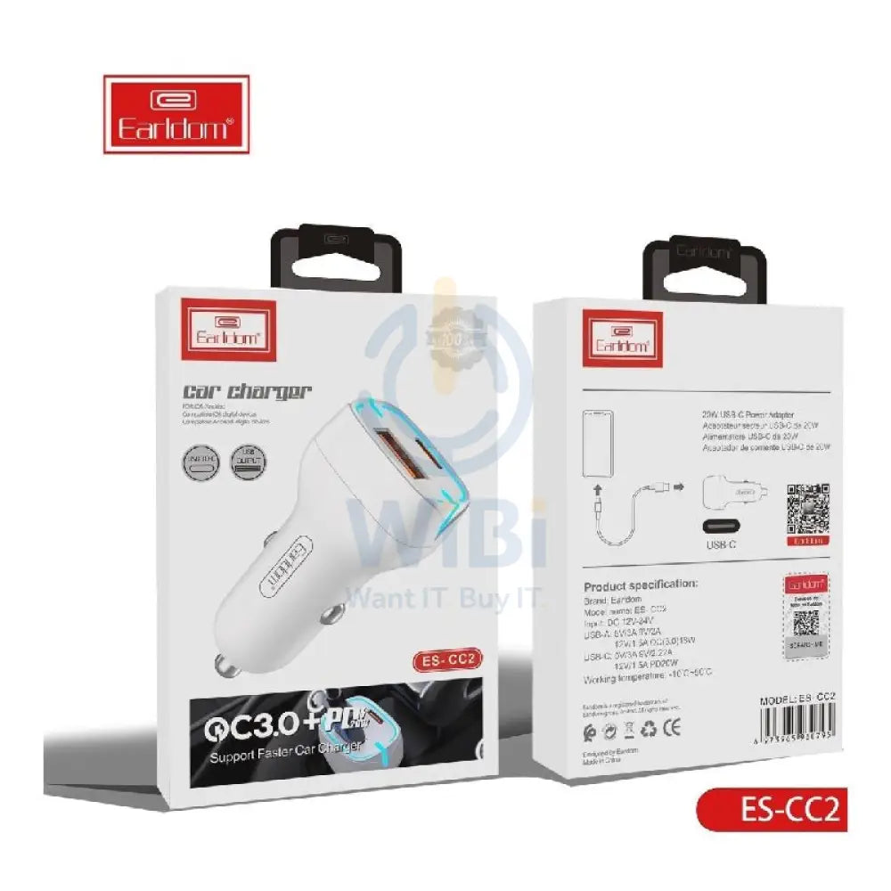 Earldom ES-CC2 Car Charger - 20W / White Accessories > Mobiles & Tablets > Mobiles > Car Chargers