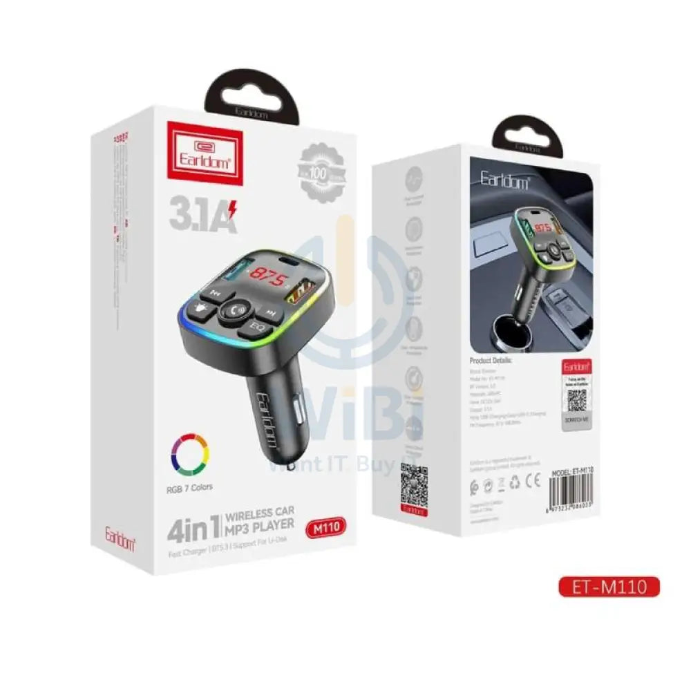 Earldom M110 4-in-1 Car Charger - 37W / 2x USB / USB-C / Black Accessories > Mobiles & Tablets > Mobiles > Car Chargers