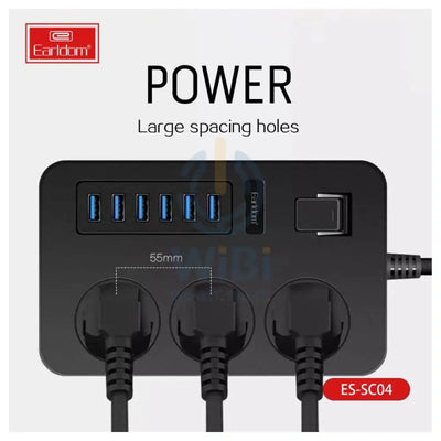 Earldom SC04 Power Strip Extension - 3 Way / USB / Black Accessories > Power > Power Protection > Surge Protector