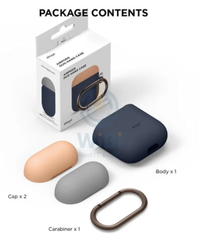 Elago AirPods 1 & 2 Duo Hang Case - Body-Jean Indigo / Top-Peach Medium Grey Accessories > Mobiles & Tablets
