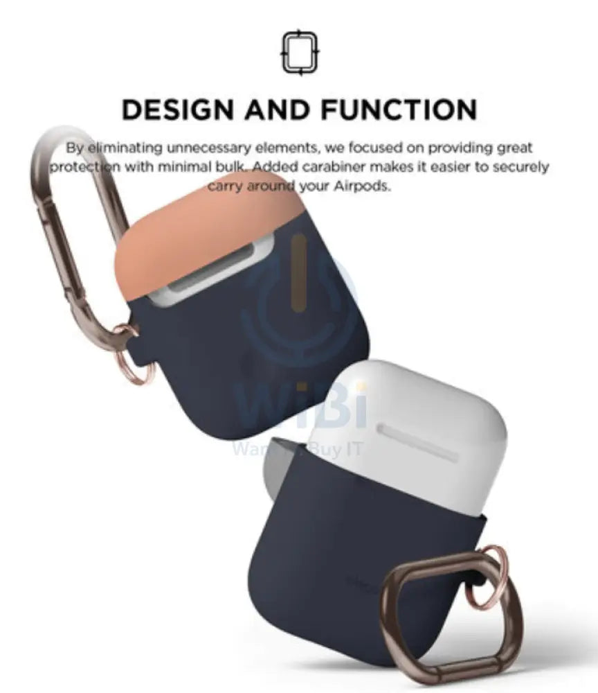 Elago AirPods 1 & 2 Duo Hang Case - Body-Jean Indigo / Top-Peach Medium Grey Accessories > Mobiles & Tablets