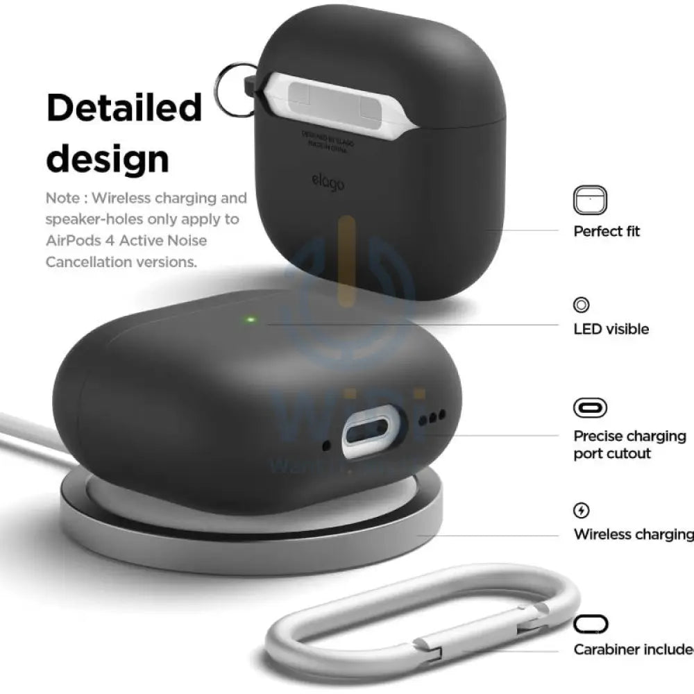 Elago AirPods 4 Liquid Silicone Hang Case - Black Accessories > Headphones > Covers & Cases