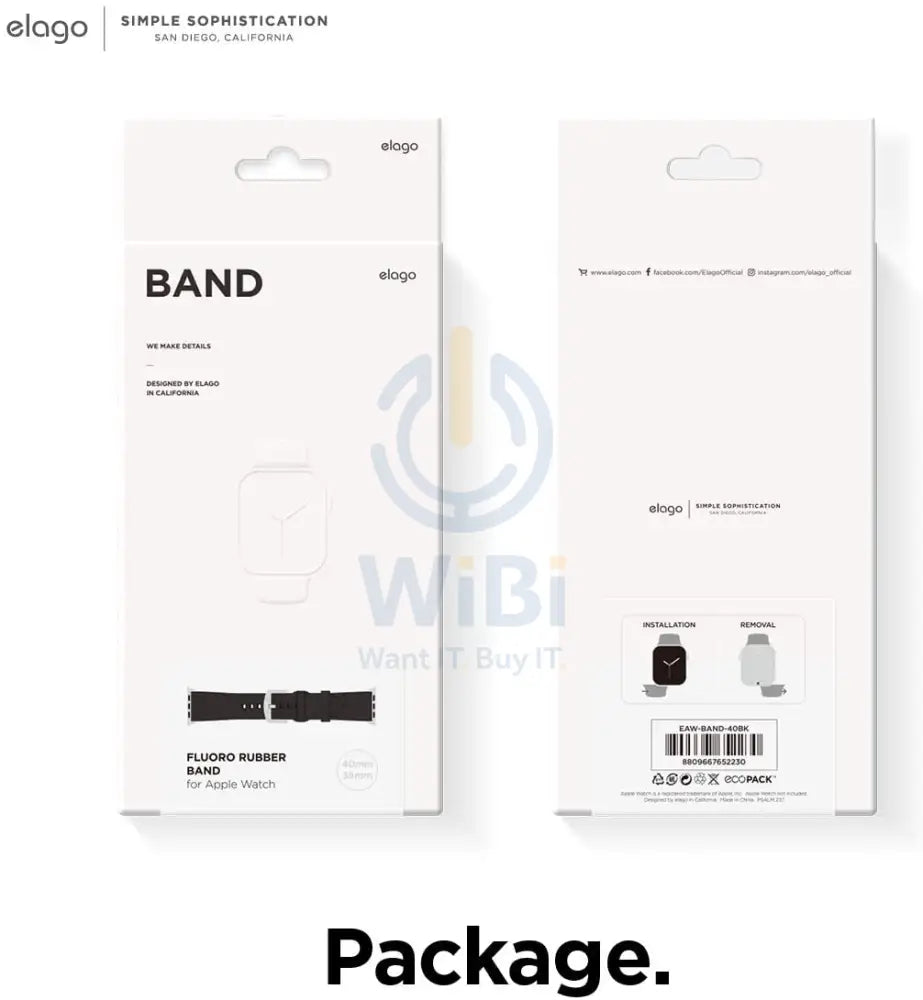 Elago Apple Watch 41/40mm Premium Fluoro Rubber Strap - Black Accessories > Smart Watches