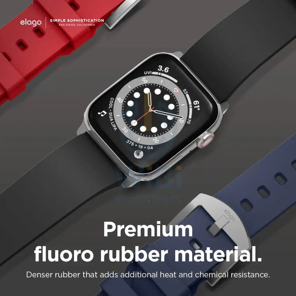 Elago Apple Watch 45/44/42mm/Ultra Premium Fluoro Rubber Strap - Black Accessories > Smart Watches