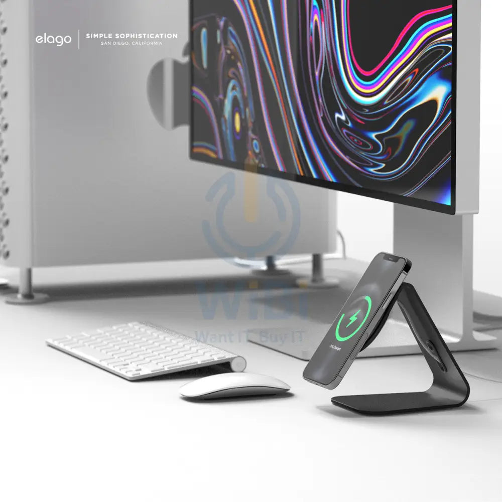 Elago MS4 Aluminum Charging Stand for MagSafe - Black Accessories > Mobiles & Tablets > Mobiles > Mobile Holder / Stands