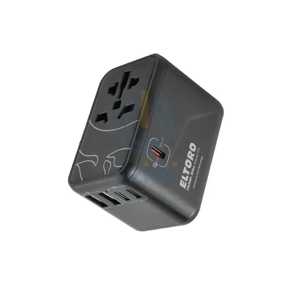Eltoro 65W Travel Bull Adapter PD GaN Tech USB-A 2 Ports/USB-C 3 Ports – Black Accessories > Power Adapters
