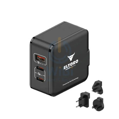 Eltoro Power Plug Home Charger with Travel Plug - 65W / GaN Tech / PD3.0 & QC3.0 / Black Accessories > Power Adapters