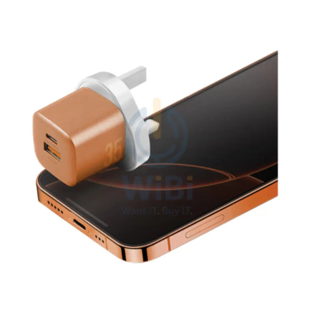 Energea AmpCharge GaN Wall Charger - 35W / USB-C / USB-A / Orange Accessories > Power Adapters