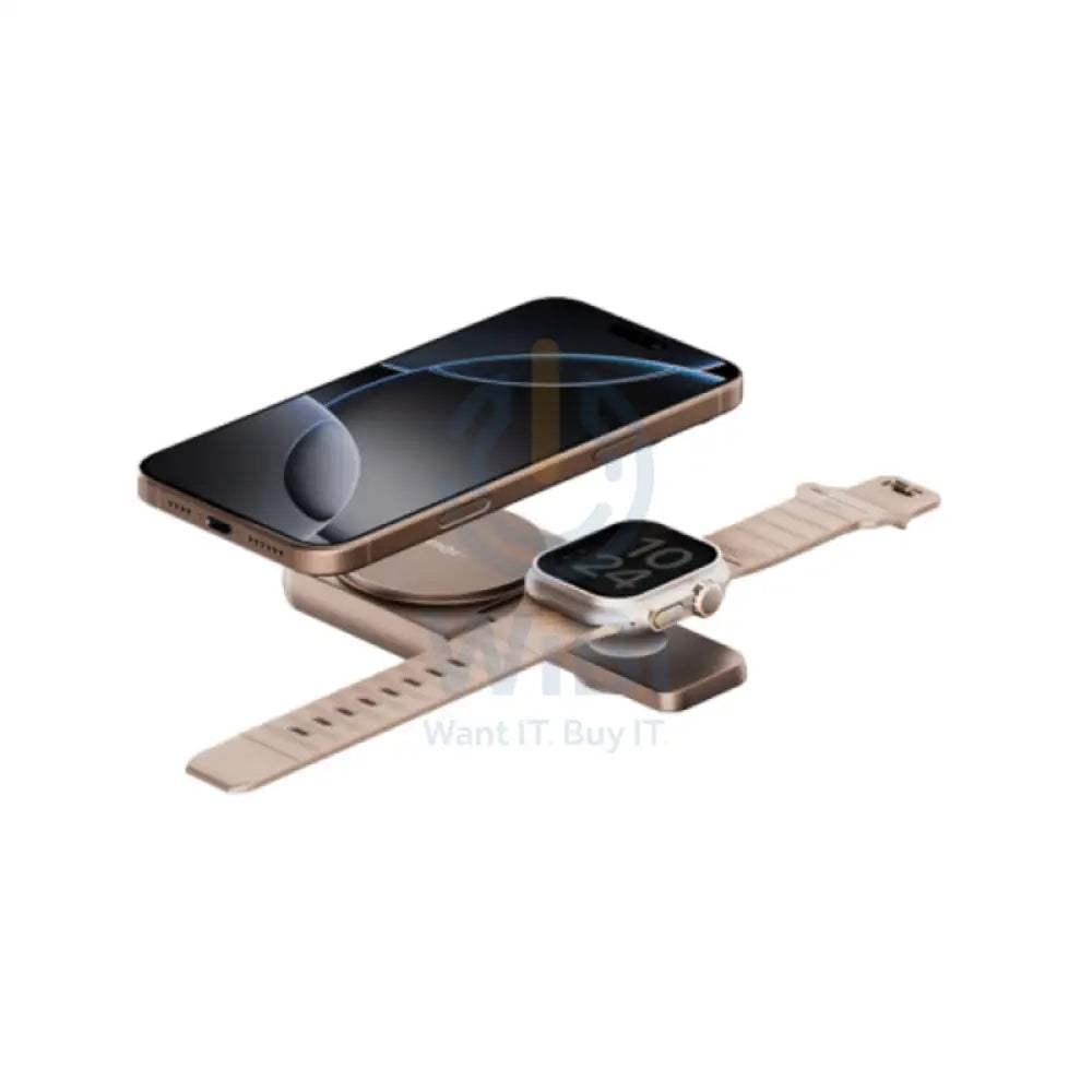 Energea MagDuo 2 في 1 قابل للطي ماج سيف سريع لاسلكي شاحن 15 وات / ذهبي اكسسوارات > طاقة محولات