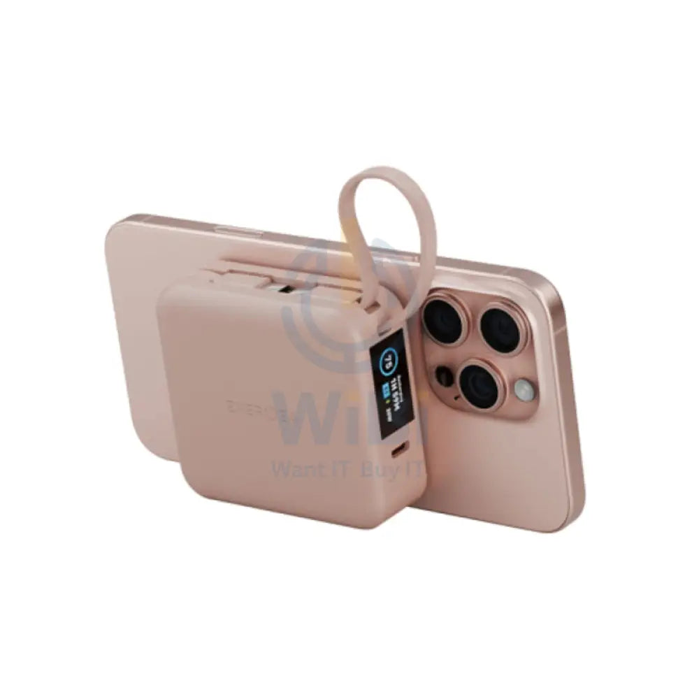 Energea Magpac Mini Plus Wireless Power Bank With Built-in USB-C Cable & Display - 10000mAh / Pink Accessories > Power