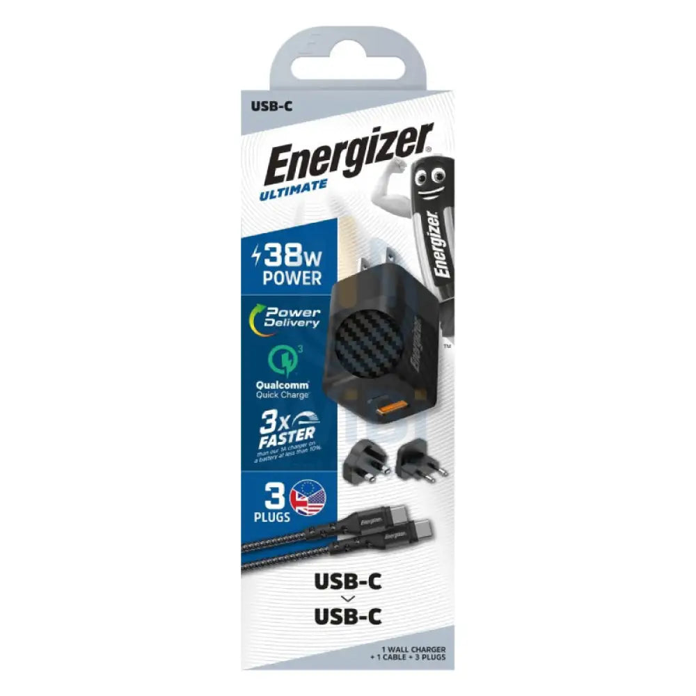 Energizer Ultimate Wall Charger with Universal Plug with Type-C Cable - 38W / Type-C / USB-A / Black Accessories >