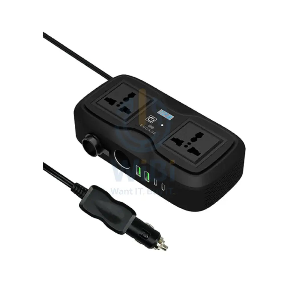 Engage 200W Portable Car Inverter with Dual AC Sockets - 200W / USB-C / USB-A / Black Accessories > Mobiles & Tablets >