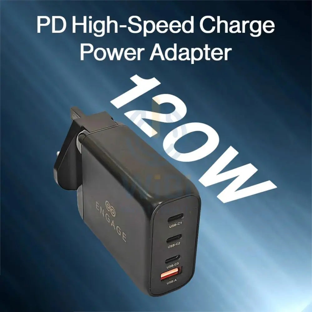 Engage Gan 4 Port Gan Travel Charger - 120W / Black Accessories > Power Adapters