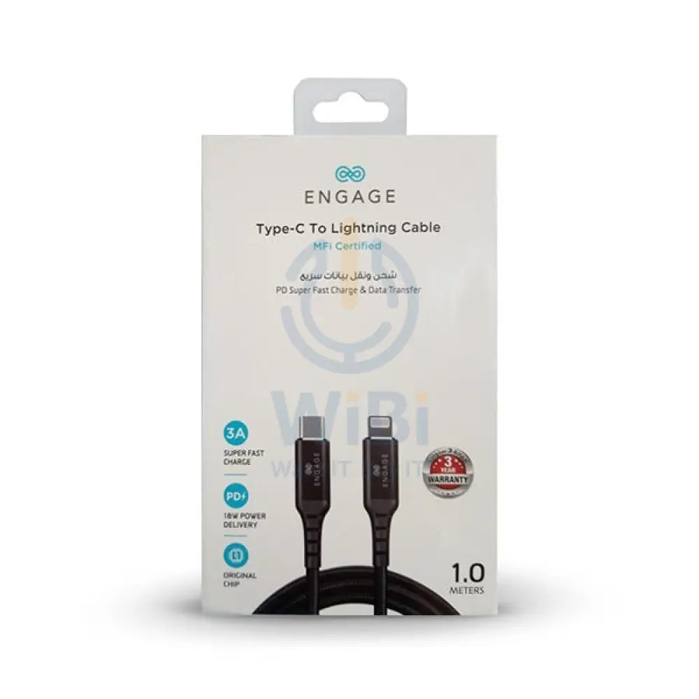 Engage PD 18W Fast Charging MFI certified Type-C to Lightning Cable 1 Meter - Black Accessories > Cables & Converters >