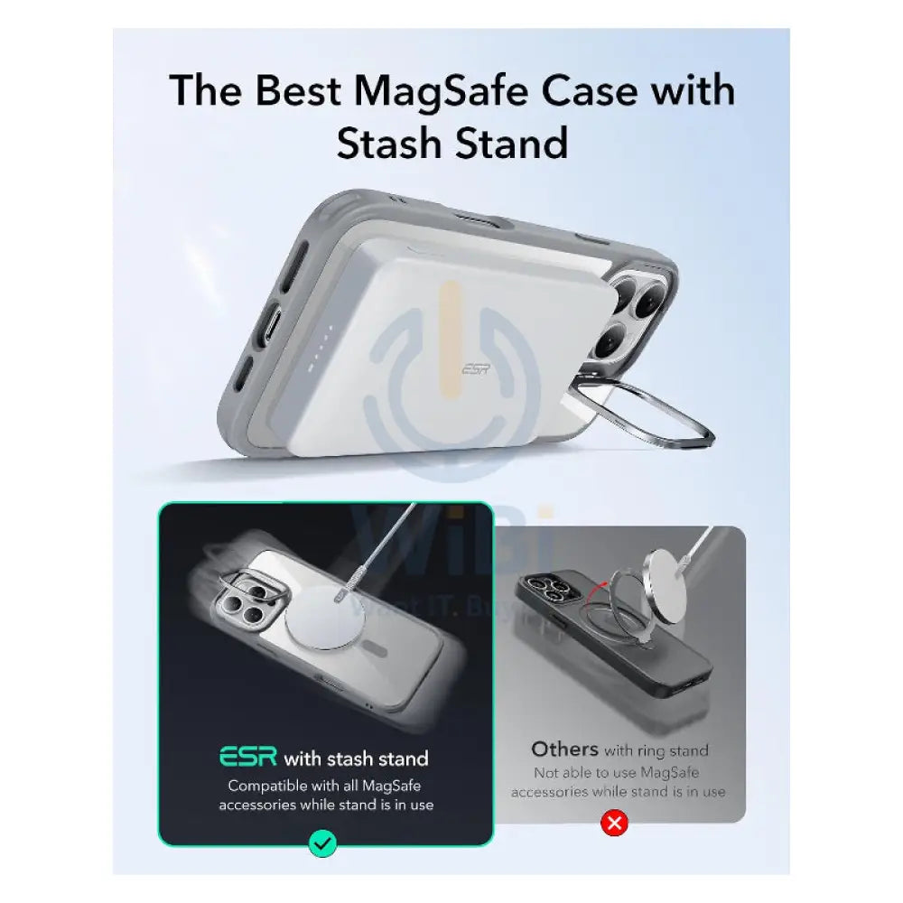 ESR Classic Hybrid Case with Stash Stand (HaloLock) Apple iPhone 16 Pro Max / Clear Gray Accessories > Mobiles &