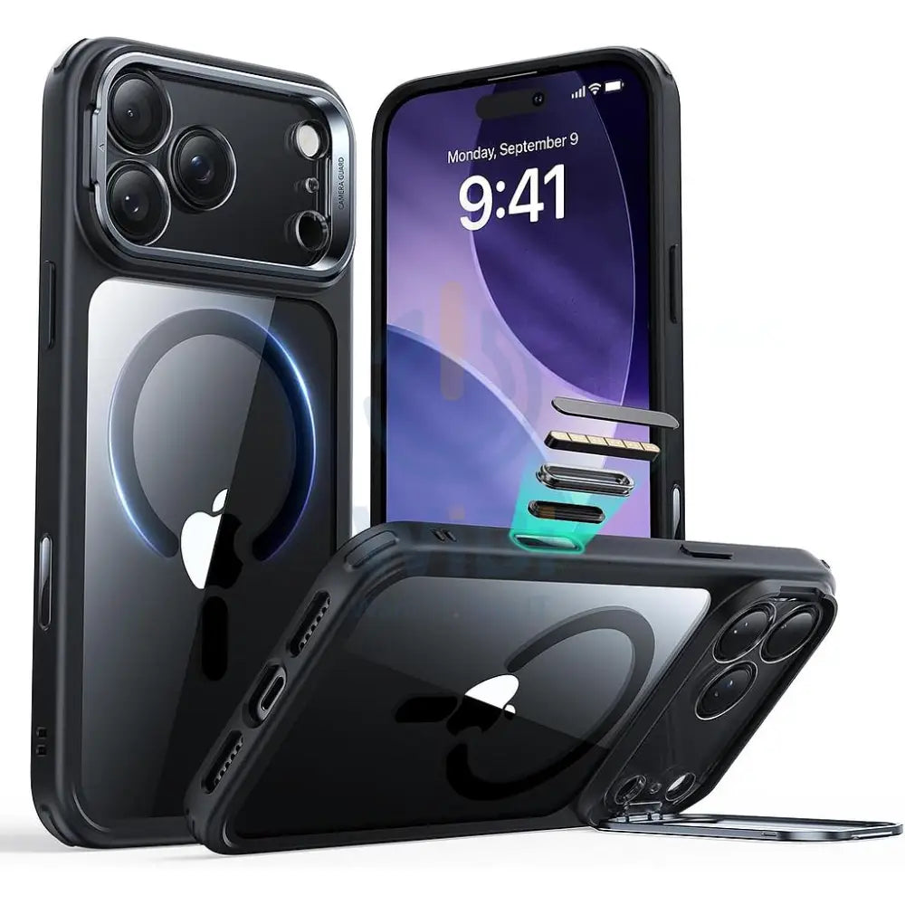 ESR iPhone 17 Pro Max HaloLock Classic Hybrid Case with Stash Stand (Camera Control Button) Case - Clear Blacl