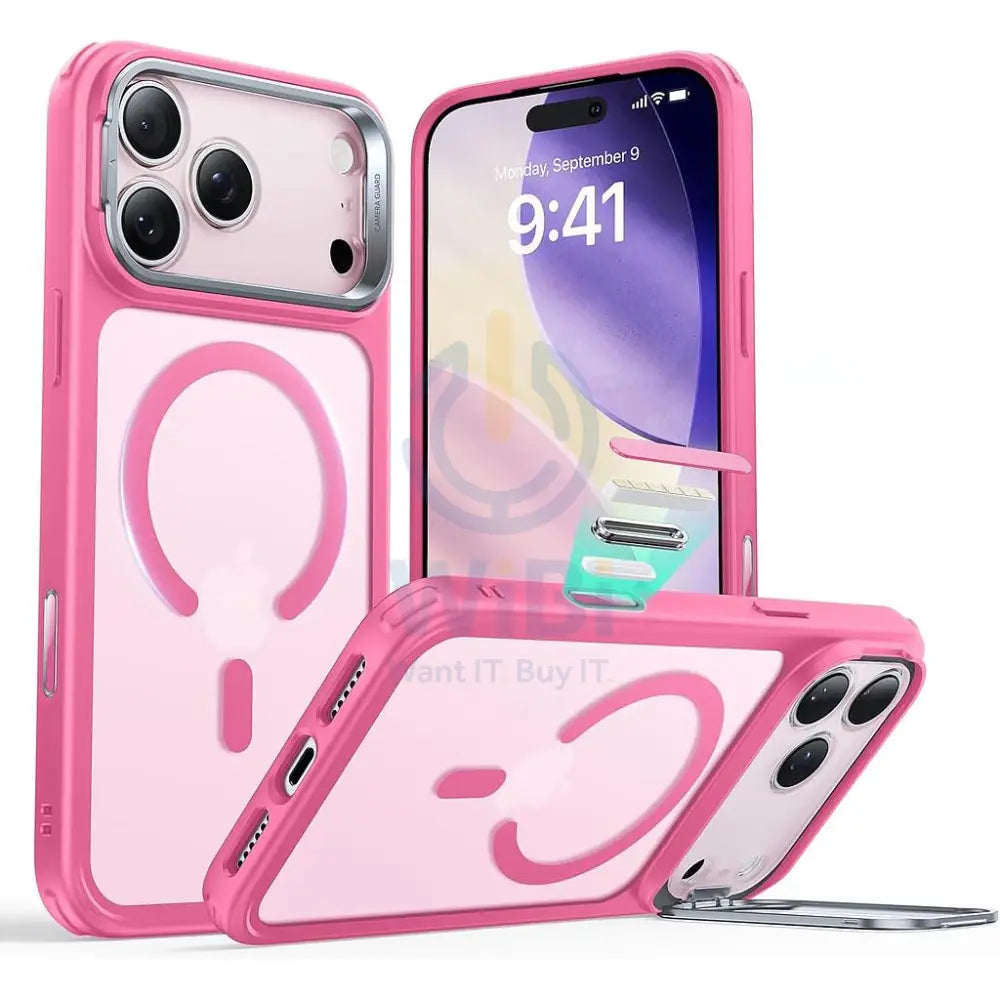 ESR iPhone 17 Pro Max HaloLock Classic Hybrid Case with Stash Stand (Camera Control Button) Case - Frosted Pink