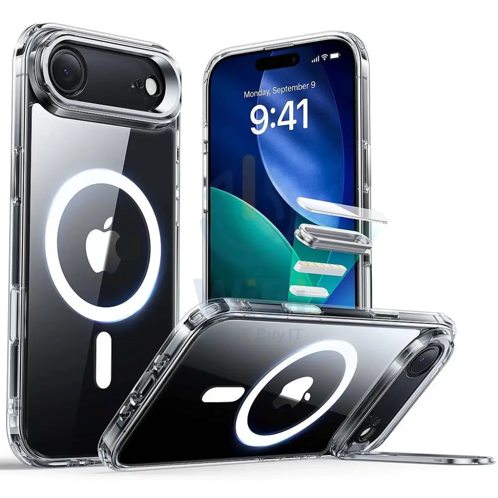 ESR iPhone 17 Air HaloLock Classic Hybrid Case with Stash Stand (Camera Control Button) Case - Clear Accessories >