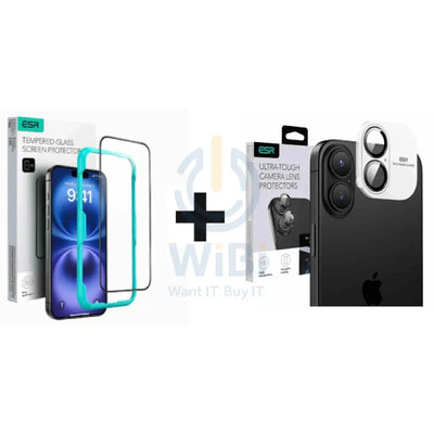 ESR Tempered-Glass Screen Protector - Apple iPhone 16 + ESR Camera Lens Protector - Apple iPhone 16/16 Plus - Bundle