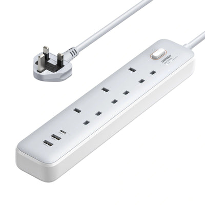 UGREEN 3-Outlet Surge Protector Master Switch Extension - 30W / USB-C / USB / White