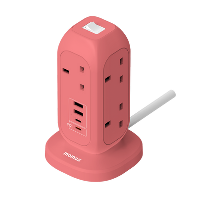 MOMAX OnePlug 7-Outlet Power Strip - USB-A / USB-C / Pink