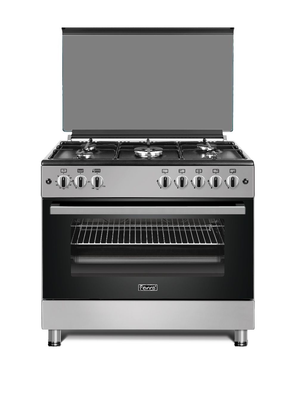 Ferre 90 x 60cm 5 Burners Free Standing Gas Cooker - Silver