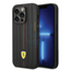 Ferrari iPhone 14 Pro Max Leather Case With Embossed Stripes & Yellow Shield Logo - Black Accessories > Mobiles &