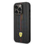 Ferrari iPhone 14 Pro Max Leather Case With Embossed Stripes & Yellow Shield Logo - Black Accessories > Mobiles &