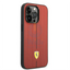Ferrari iPhone 14 Pro Max Leather Case With Embossed Stripes & Yellow Shield Logo - Red Accessories > Mobiles & Tablets