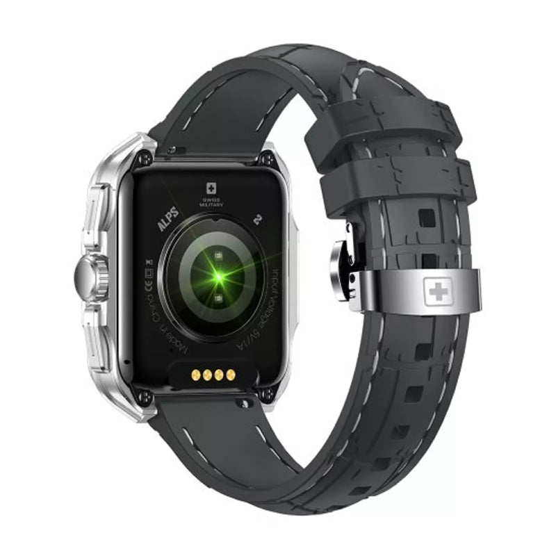 Swiss Military Smart Watch With Silver Frame and Grey Silicon Strap