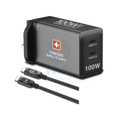 GaN PowerStation 100W with 2 Type C Slots Comes with CB-CC-100W Cable - Grey Accessories > Power Adapters
