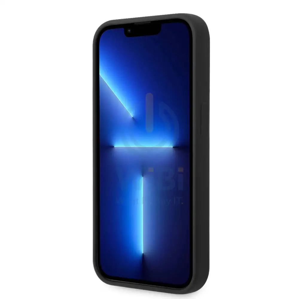 Guess Apple iPhone 14 Pro Liquid Silicone Case With Shiny Line & Metal Triangle Tone Logo- Black Accessories > Mobiles